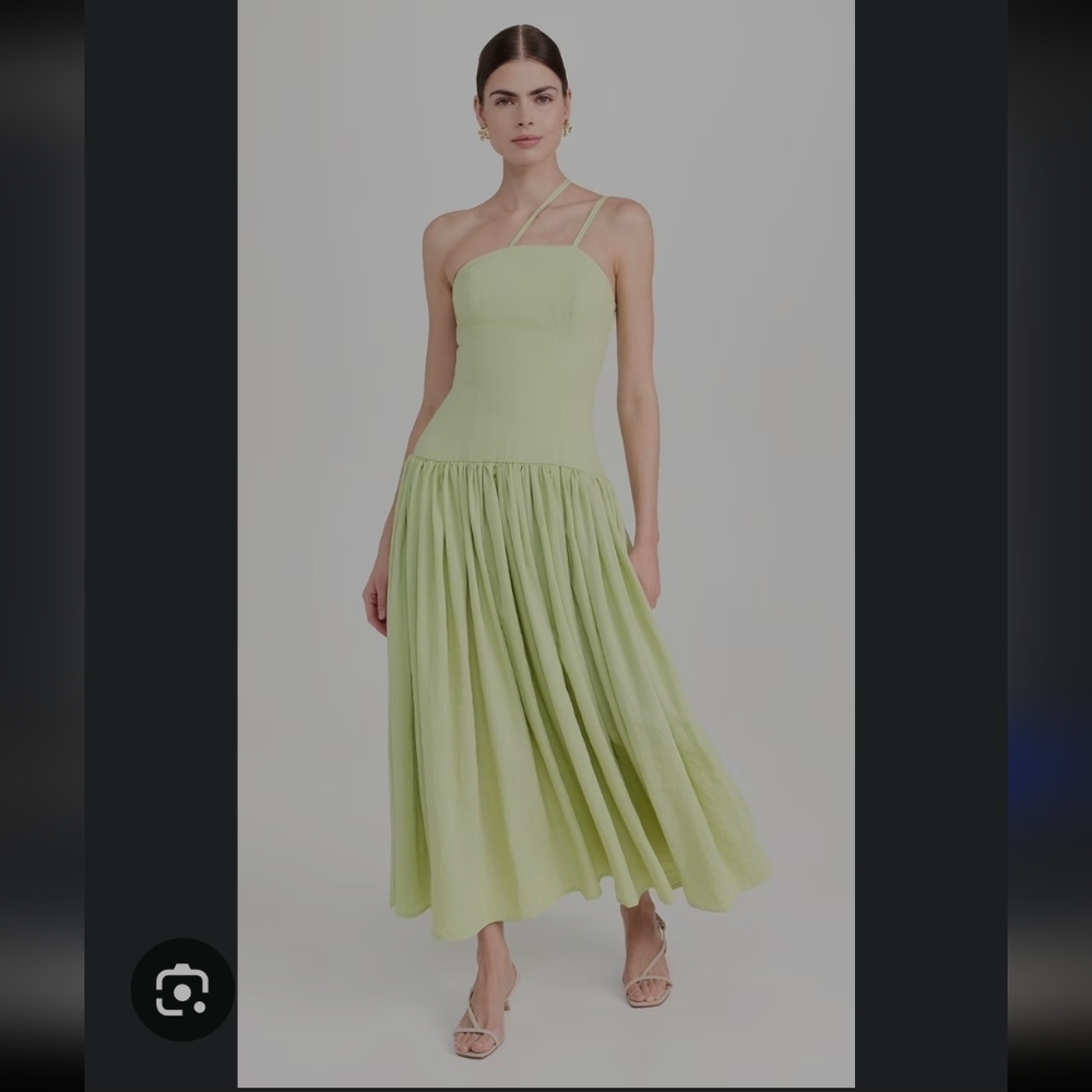 Anthropologire Rendoll Asymmetric-Strap Light Green Maxi Dress